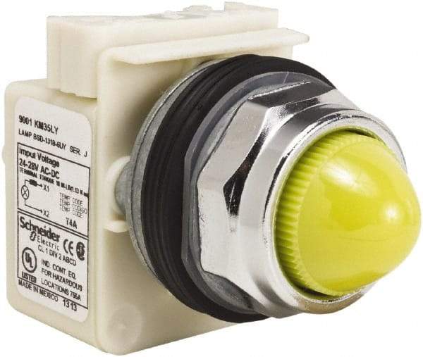 Schneider Electric - 28 V Yellow Lens LED Pilot Light - Round Lens, Screw Clamp Connector - Americas Tooling