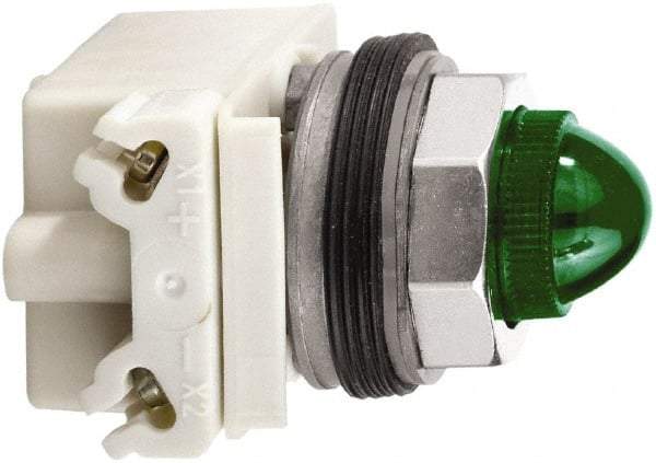 Schneider Electric - 120 V Green Lens Incandescent Pilot Light - Round Lens, Screw Clamp Connector - Americas Tooling