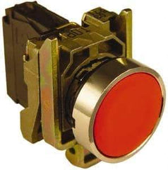 Schneider Electric - 22mm Mount Hole, Extended Straight, Pushbutton Switch with Contact Block - Round, Red Pushbutton, Momentary (MO) - Americas Tooling