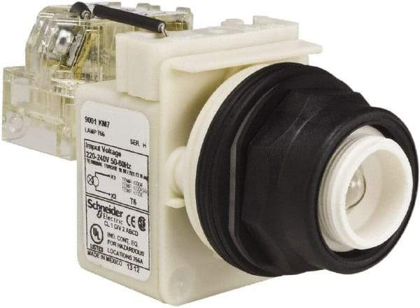 Schneider Electric - 220-240 V Incandescent Press-to-Test Indicating Light - Round Lens, Screw Clamp Connector, 54mm OAL x 42mm Wide, Vibration Resistant - Americas Tooling