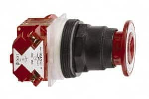 Schneider Electric - 30mm Mount Hole, Extended Straight, Pushbutton Switch with Contact Block - Red Pushbutton, Maintained (MA) - Americas Tooling