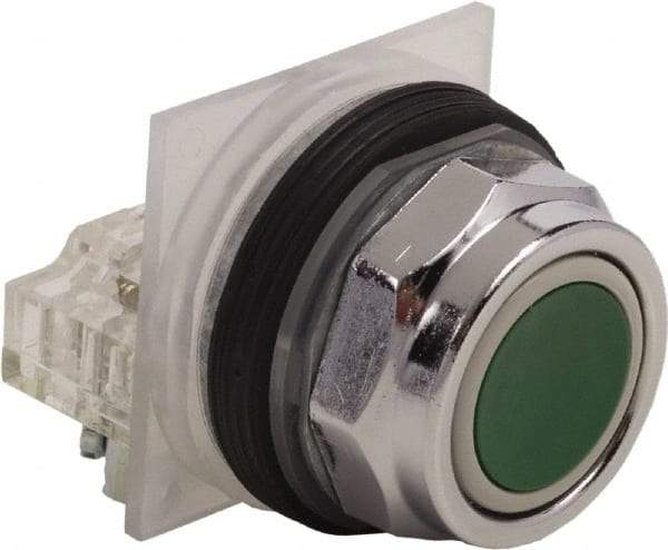 Schneider Electric - 30mm Mount Hole, Flush, Pushbutton Switch Only - Round, Green Pushbutton, Nonilluminated, Momentary (MO) - Americas Tooling