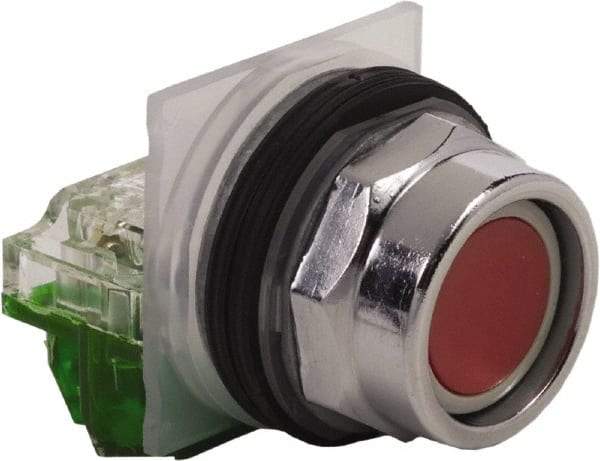 Schneider Electric - 30mm Mount Hole, Extended Straight, Pushbutton Switch with Contact Block - Red Pushbutton, Momentary (MO) - Americas Tooling