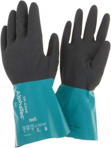 Ansell - Size 8, 13 mil Thick, Chemical Resistant Gloves - Teal/Gray - Americas Tooling