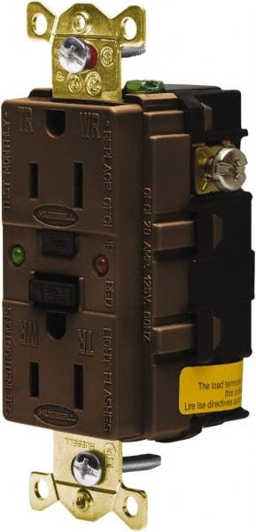 1 Phase, 5-15R NEMA, 125 VAC, 15 Amp, GFCI Receptacle 2 Pole, Back and Side Wiring, Industrial Grade