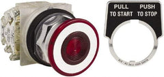 Schneider Electric - 30mm Mount Hole, Extended Straight, Pushbutton Switch with Contact Block - Red Pushbutton, Maintained (MA) - Americas Tooling