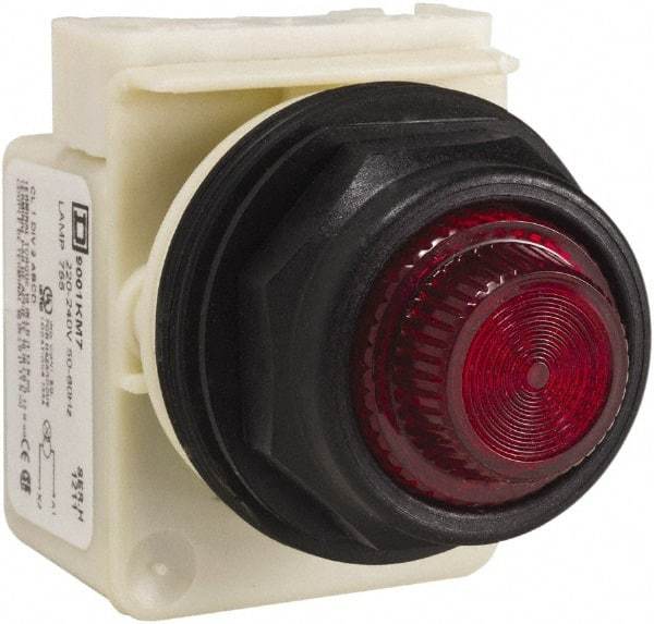 Schneider Electric - 220 VAC at 50/60 Hz via Transformer, 240 VAC at 50/60 Hz via Transformer Red Lens Indicating Light - Round Lens, Screw Clamp Connector, Corrosion Resistant, Dust Resistant, Oil Resistant - Americas Tooling