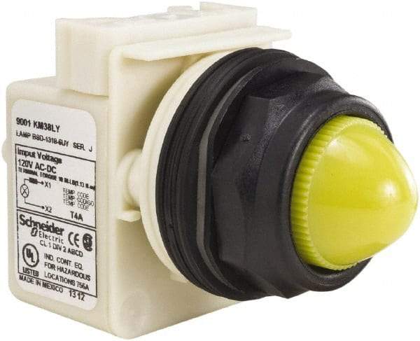 Schneider Electric - 120 V Yellow Lens LED Indicating Light - Round Lens, Screw Clamp Connector, Corrosion Resistant, Dust Resistant, Oil Resistant - Americas Tooling