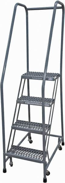 Cotterman - 70" 4 Step Rolling Warehouse Ladder - Rolling Safety Ladder, 450 Lb Capacity, 40" Platform Height, 20" Base Width x 31" Base Depth, Expanded Metal Tread - Americas Tooling