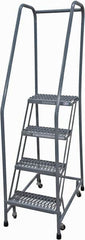 Cotterman - 70" 4 Step Rolling Warehouse Ladder - Rolling Safety Ladder, 450 Lb Capacity, 40" Platform Height, 20" Base Width x 31" Base Depth, Expanded Metal Tread - Americas Tooling