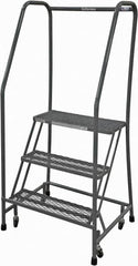 Cotterman - 60" 3 Step Rolling Warehouse Ladder - Rolling Safety Ladder, 450 Lb Capacity, 30" Platform Height, 20" Base Width x 26" Base Depth, Expanded Metal Tread - Americas Tooling