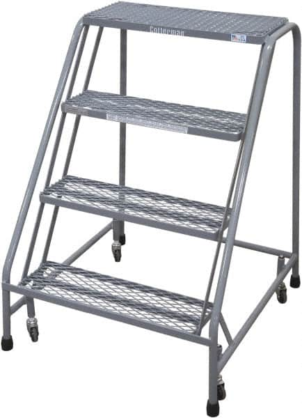 Cotterman - 40" 4 Step Rolling Warehouse Ladder - Rolling Safety Ladder, 450 Lb Capacity, 40" Platform Height, 30" Base Width x 31" Base Depth, Perforated Tread - Americas Tooling