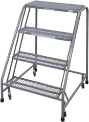 Cotterman - 90" 6 Step Rolling Warehouse Ladder - Rolling Safety Ladder, 450 Lb Capacity, 60" Platform Height, 30" Base Width x 46" Base Depth, Serrated Steel - Americas Tooling