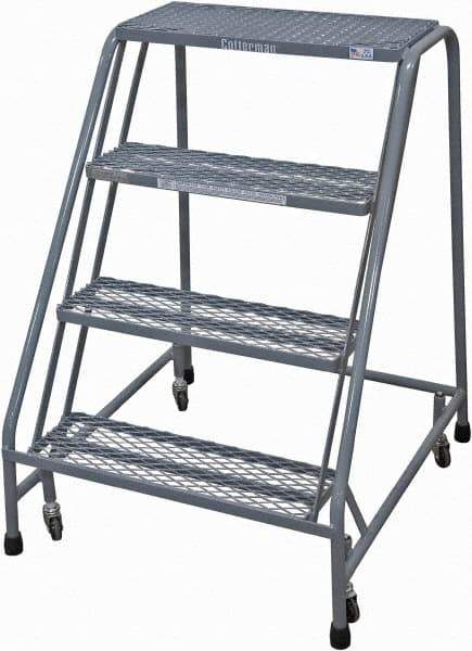 Cotterman - 40" 4 Step Rolling Warehouse Ladder - Rolling Safety Ladder, 450 Lb Capacity, 40" Platform Height, 30" Base Width x 31" Base Depth, Expanded Metal Tread - Americas Tooling