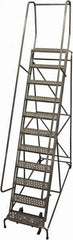 Cotterman - 140" 11 Step Rolling Warehouse Ladder - Rolling Safety Ladder, 450 Lb Capacity, 110" Platform Height, 32" Base Width x 91" Base Depth, Perforated Tread - Americas Tooling