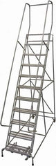 Cotterman - 140" 11 Step Rolling Warehouse Ladder - Rolling Safety Ladder, 450 Lb Capacity, 110" Platform Height, 32" Base Width x 78" Base Depth, Expanded Metal Tread - Americas Tooling