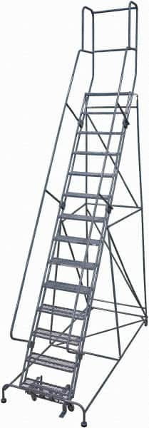 Cotterman - 182" 14 Step Rolling Warehouse Ladder - Rolling Safety Ladder, 450 Lb Capacity, 140" Platform Height, 42" Base Width x 101" Base Depth, Expanded Metal Tread - Americas Tooling