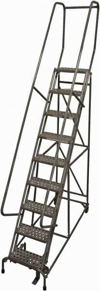 Cotterman - 120" 9 Step Rolling Warehouse Ladder - Rolling Safety Ladder, 450 Lb Capacity, 90" Platform Height, 24" Base Width x 77" Base Depth, Perforated Tread - Americas Tooling