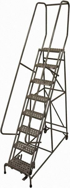 Cotterman - 110" 8 Step Rolling Warehouse Ladder - Rolling Safety Ladder, 450 Lb Capacity, 80" Platform Height, 24" Base Width x 71" Base Depth, Perforated Tread - Americas Tooling