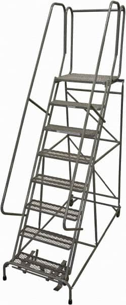 Cotterman - 110" 8 Step Rolling Warehouse Ladder - Rolling Safety Ladder, 450 Lb Capacity, 80" Platform Height, 32" Base Width x 71" Base Depth, Serrated Steel - Americas Tooling