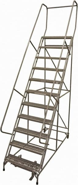 Cotterman - 140" 11 Step Rolling Warehouse Ladder - Rolling Safety Ladder, 450 Lb Capacity, 110" Platform Height, 32" Base Width x 81" Base Depth, Serrated Steel - Americas Tooling