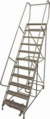 Cotterman - 140" 11 Step Rolling Warehouse Ladder - Rolling Safety Ladder, 450 Lb Capacity, 110" Platform Height, 32" Base Width x 81" Base Depth, Serrated Steel - Americas Tooling