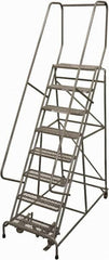 Cotterman - 110" 8 Step Rolling Warehouse Ladder - Rolling Safety Ladder, 450 Lb Capacity, 80" Platform Height, 24" Base Width x 61" Base Depth, Serrated Steel - Americas Tooling