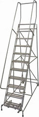 Cotterman - 140" 11 Step Rolling Warehouse Ladder - Rolling Safety Ladder, 450 Lb Capacity, 110" Platform Height, 32" Base Width x 81" Base Depth, Expanded Metal Tread - Americas Tooling