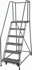 Cotterman - 90" 6 Step Rolling Warehouse Ladder - Rolling Safety Ladder, 450 Lb Capacity, 60" Platform Height, 30" Base Width x 56" Base Depth, Serrated Steel - Americas Tooling