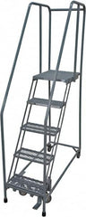 Cotterman - 80" 5 Step Rolling Warehouse Ladder - Rolling Safety Ladder, 450 Lb Capacity, 50" Platform Height, 30" Base Width x 50" Base Depth, Serrated Steel - Americas Tooling