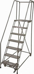 Cotterman - 100" 7 Step Rolling Warehouse Ladder - Rolling Safety Ladder, 450 Lb Capacity, 70" Platform Height, 30" Base Width x 63" Base Depth, Expanded Metal Tread - Americas Tooling