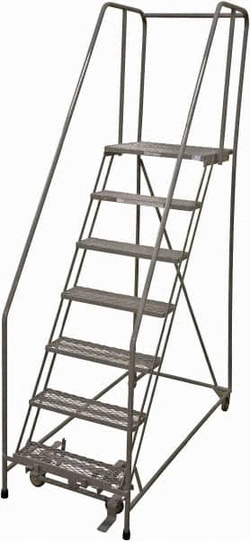 Cotterman - 100" 7 Step Rolling Warehouse Ladder - Rolling Safety Ladder, 450 Lb Capacity, 70" Platform Height, 24" Base Width x 63" Base Depth, Expanded Metal Tread - Americas Tooling