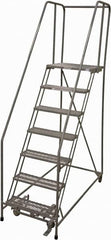 Cotterman - 100" 7 Step Rolling Warehouse Ladder - Rolling Safety Ladder, 450 Lb Capacity, 70" Platform Height, 24" Base Width x 63" Base Depth, Expanded Metal Tread - Americas Tooling