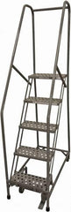 Cotterman - 80" 5 Step Rolling Warehouse Ladder - Rolling Safety Ladder, 450 Lb Capacity, 50" Platform Height, 30" Base Width x 40" Base Depth, Serrated Steel - Americas Tooling