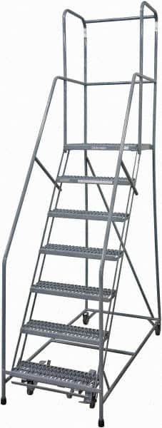 Cotterman - 100" 7 Step Rolling Warehouse Ladder - Rolling Safety Ladder, 450 Lb Capacity, 70" Platform Height, 30" Base Width x 53" Base Depth, Serrated Steel - Americas Tooling