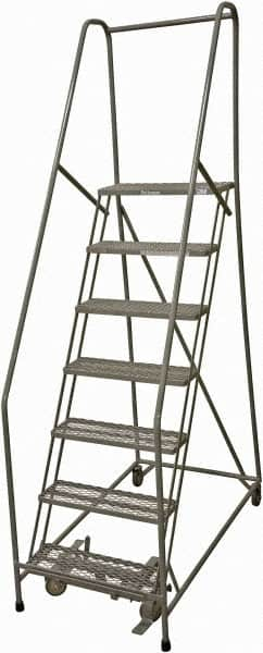 Cotterman - 100" 7 Step Rolling Warehouse Ladder - Rolling Safety Ladder, 450 Lb Capacity, 70" Platform Height, 24" Base Width x 53" Base Depth, Serrated Steel - Americas Tooling