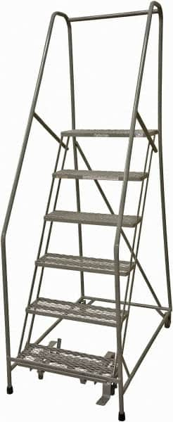 Cotterman - 90" 6 Step Rolling Warehouse Ladder - Rolling Safety Ladder, 450 Lb Capacity, 60" Platform Height, 24" Base Width x 46" Base Depth, Expanded Metal Tread - Americas Tooling