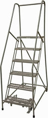 Cotterman - 90" 6 Step Rolling Warehouse Ladder - Rolling Safety Ladder, 450 Lb Capacity, 60" Platform Height, 24" Base Width x 46" Base Depth, Expanded Metal Tread - Americas Tooling