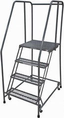 Cotterman - 70" 4 Step Rolling Warehouse Ladder - Rolling Safety Ladder, 450 Lb Capacity, 40" Platform Height, 30" Base Width x 31" Base Depth, Expanded Metal Tread - Americas Tooling