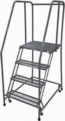 Cotterman - 70" 4 Step Rolling Warehouse Ladder - Rolling Safety Ladder, 450 Lb Capacity, 40" Platform Height, 20" Base Width x 41" Base Depth, Expanded Metal Tread - Americas Tooling