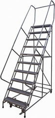 Cotterman - 130" 10 Step Rolling Warehouse Ladder - Rolling Safety Ladder, 450 Lb Capacity, 100" Platform Height, 32" Base Width x 74" Base Depth, Serrated Steel - Americas Tooling