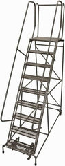 Cotterman - 120" 9 Step Rolling Warehouse Ladder - Rolling Safety Ladder, 450 Lb Capacity, 90" Platform Height, 32" Base Width x 77" Base Depth, Expanded Metal Tread - Americas Tooling