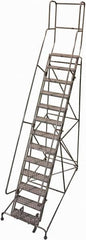 Cotterman - 172" 13 Step Rolling Warehouse Ladder - Rolling Safety Ladder, 450 Lb Capacity, 130" Platform Height, 42" Base Width x 95" Base Depth, Serrated Steel - Americas Tooling