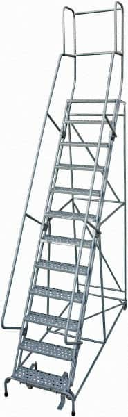 Cotterman - 162" 12 Step Rolling Warehouse Ladder - Rolling Safety Ladder, 450 Lb Capacity, 120" Platform Height, 32" Base Width x 88" Base Depth, Expanded Metal Tread - Americas Tooling