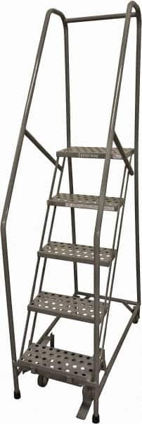 Cotterman - 80" 5 Step Rolling Warehouse Ladder - Rolling Safety Ladder, 450 Lb Capacity, 50" Platform Height, 30" Base Width x 40" Base Depth, Perforated Tread - Americas Tooling