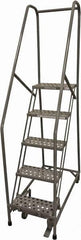 Cotterman - 80" 5 Step Rolling Warehouse Ladder - Rolling Safety Ladder, 450 Lb Capacity, 50" Platform Height, 30" Base Width x 40" Base Depth, Perforated Tread - Americas Tooling