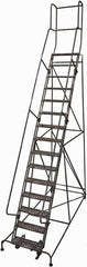 Cotterman - 192" 15 Step Rolling Warehouse Ladder - Rolling Safety Ladder, 450 Lb Capacity, 150" Platform Height, 42" Base Width x 118" Base Depth, Perforated Tread - Americas Tooling