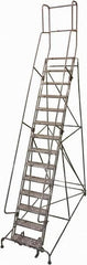 Cotterman - 182" 14 Step Rolling Warehouse Ladder - Rolling Safety Ladder, 450 Lb Capacity, 140" Platform Height, 42" Base Width x 111" Base Depth, Perforated Tread - Americas Tooling