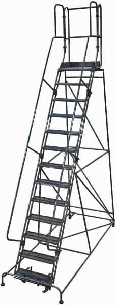 Cotterman - 172" 13 Step Rolling Warehouse Ladder - Rolling Safety Ladder, 450 Lb Capacity, 130" Platform Height, 42" Base Width x 105" Base Depth, Perforated Tread - Americas Tooling