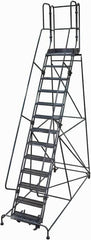 Cotterman - 172" 13 Step Rolling Warehouse Ladder - Rolling Safety Ladder, 450 Lb Capacity, 130" Platform Height, 42" Base Width x 105" Base Depth, Perforated Tread - Americas Tooling